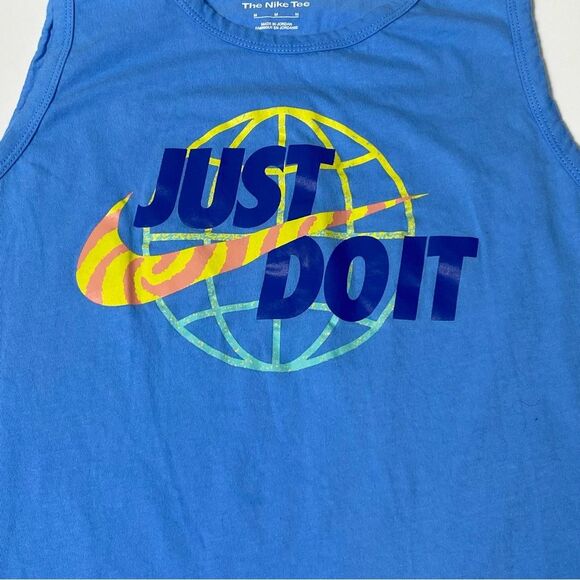 Nike "The Nike Tee" Tank Top Blue W/ Just Do It Logo In Front Men's Size Medium - Picture 8 of 9